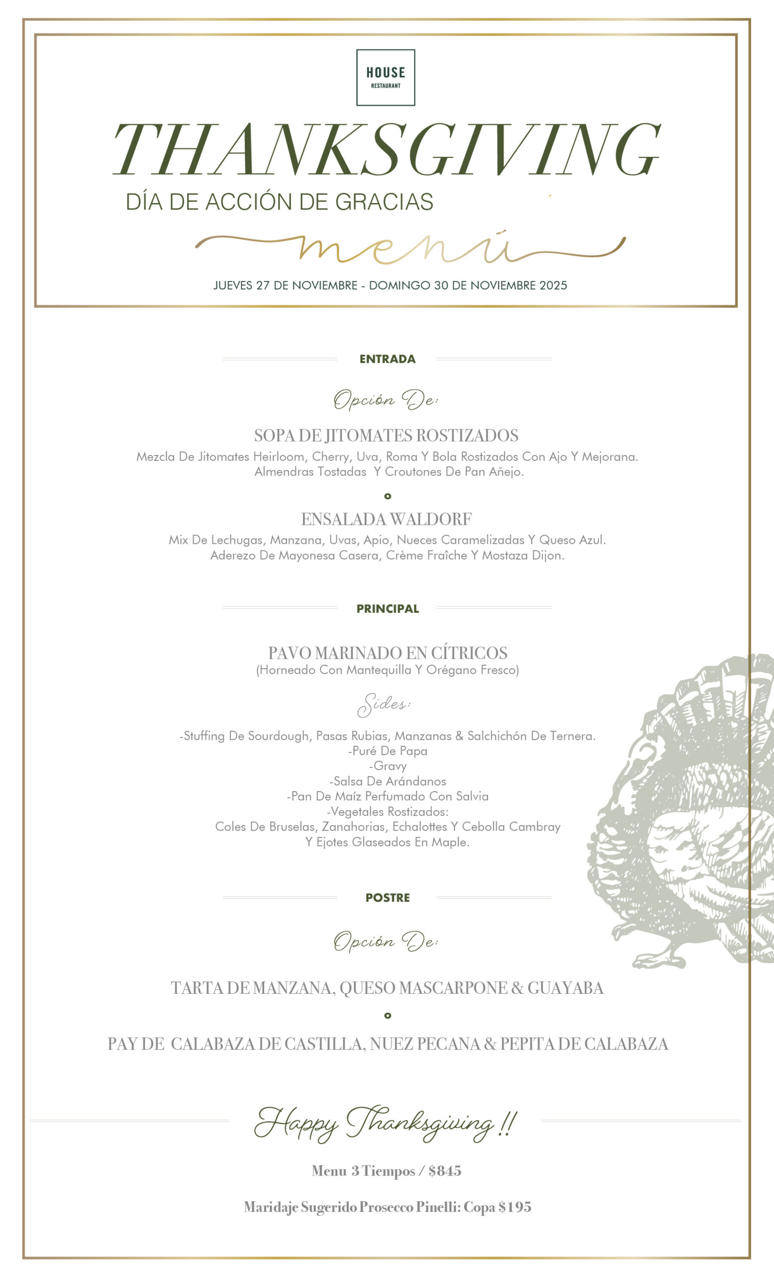 Las Casas B+B Hotel | Thanksgiving en HOUSE Restaurante